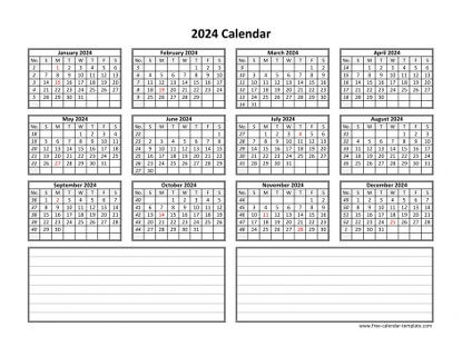 2024 calendar notes horizontal