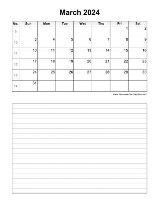 march 2024 calendar notes vertical