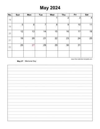 may 2024 calendar notes vertical