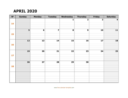 april 2020 calendar daygrid horizontal