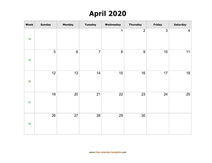 april 2020 calendar holidays horizontal