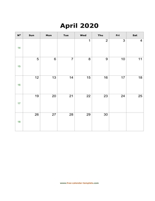 april 2020 calendar holidays vertical