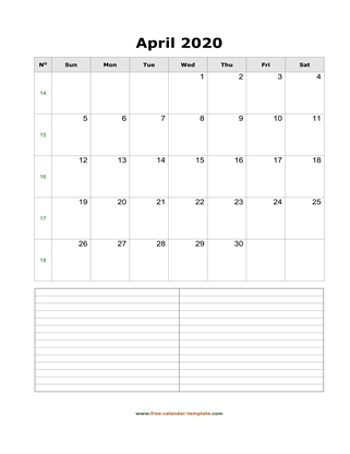 april 2020 calendar notes vertical