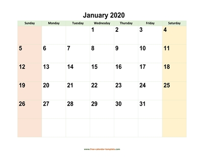 2020 January Calendar (Blank Vertical Template) | Free-calendar ...