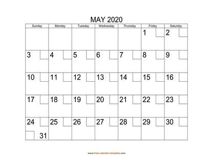 may 2020 calendar checkboxes horizontal