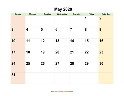 may 2020 calendar colored horizontal