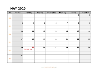 may 2020 calendar daygrid horizontal