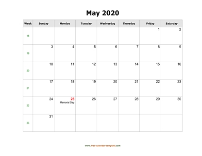 may 2020 calendar holidays horizontal