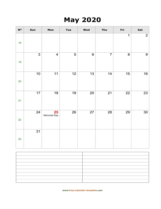 may 2020 calendar notes vertical