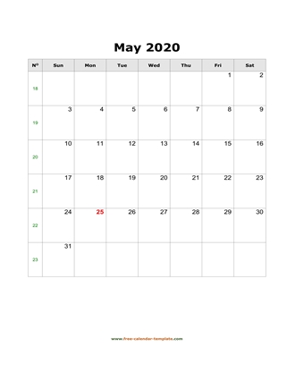 may 2020 calendar simple vertical