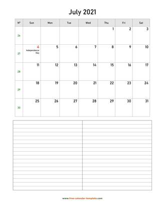 july 2021 calendar notes vertical