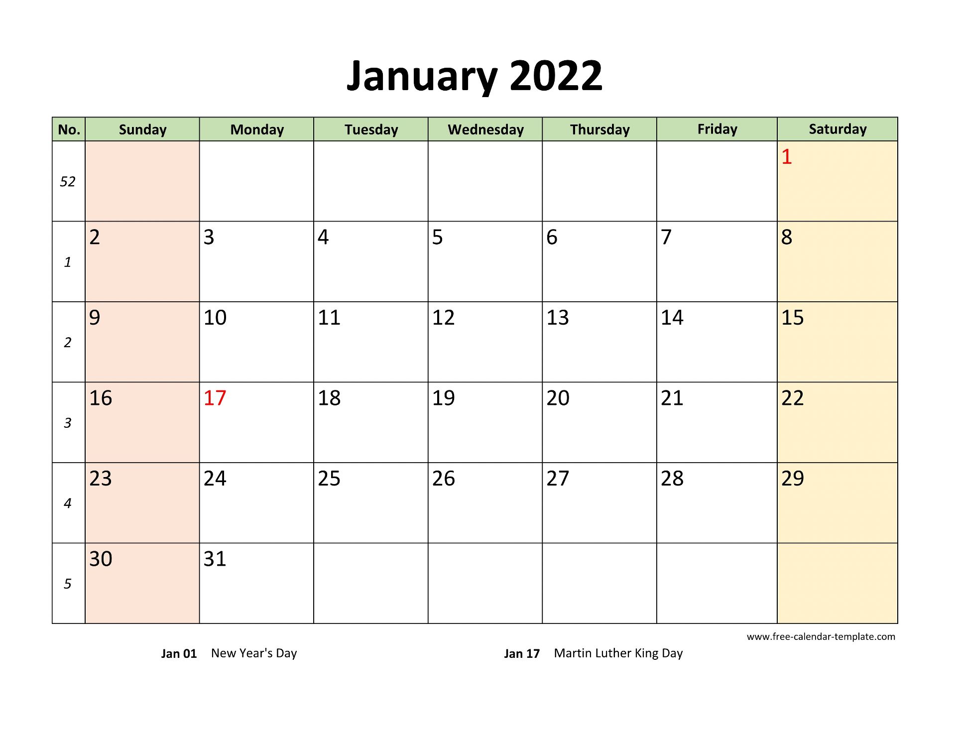 2022 Month Calendar Printable