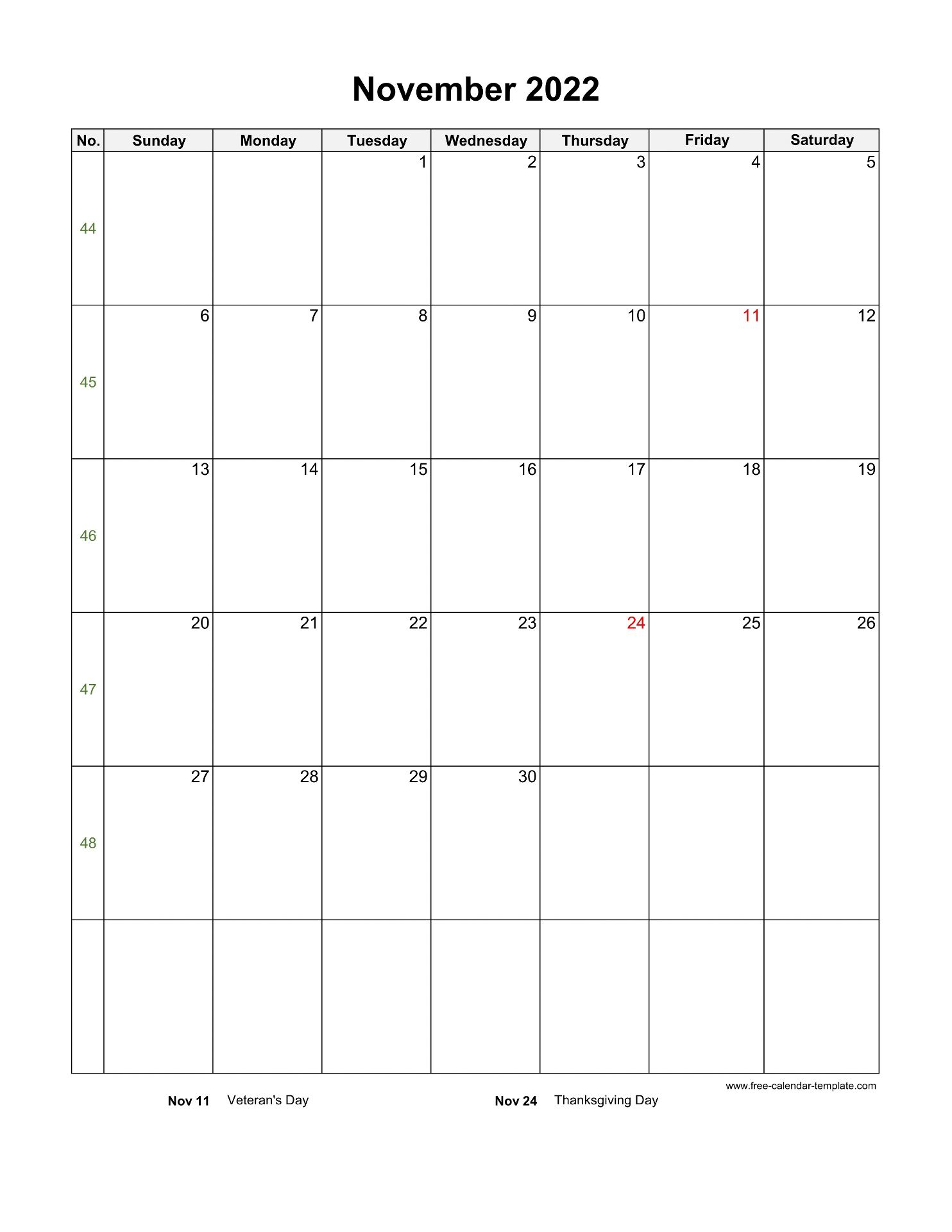 2022 November Calendar Blank Vertical Template Free calendar 