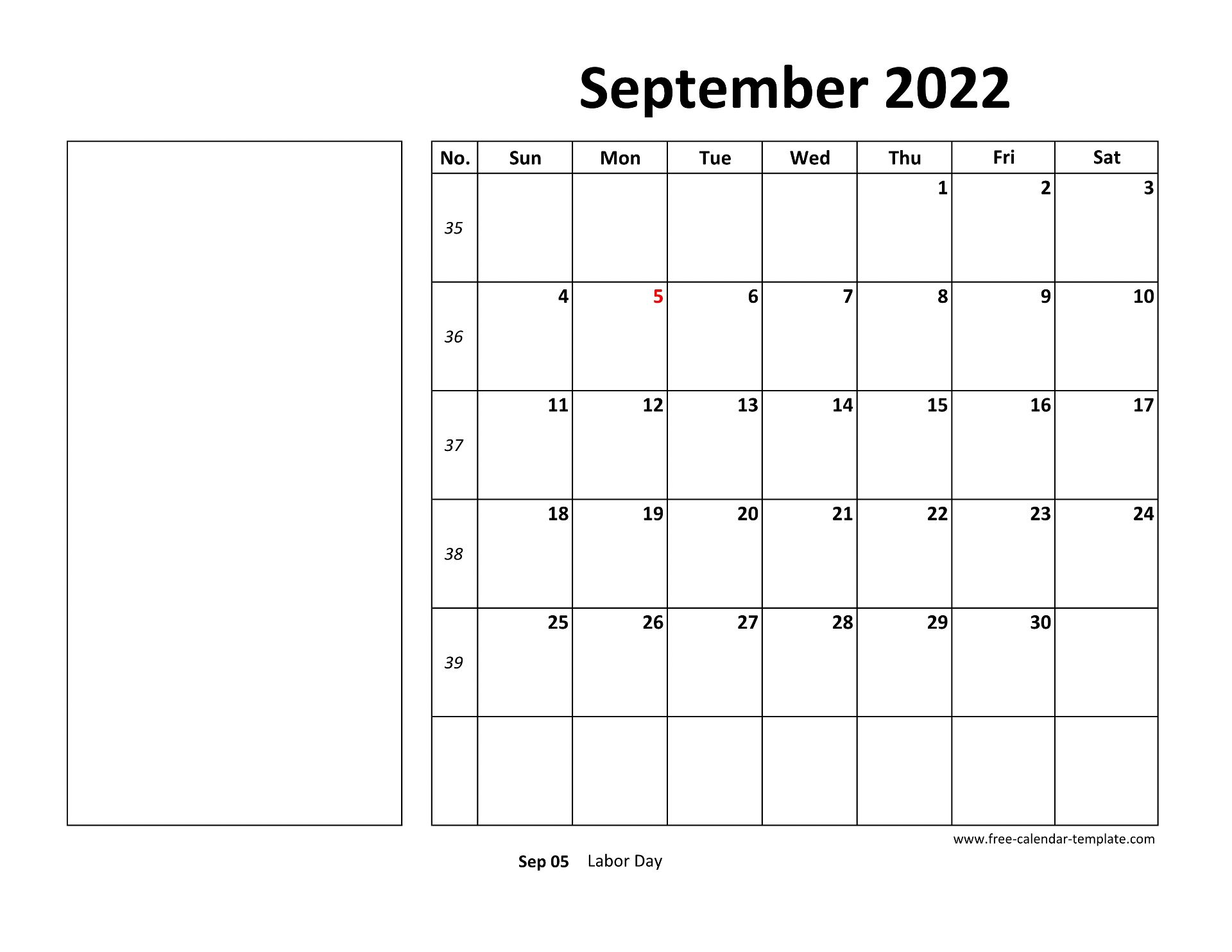 Printable September 2022 Calendar box And Lines For Notes Free 