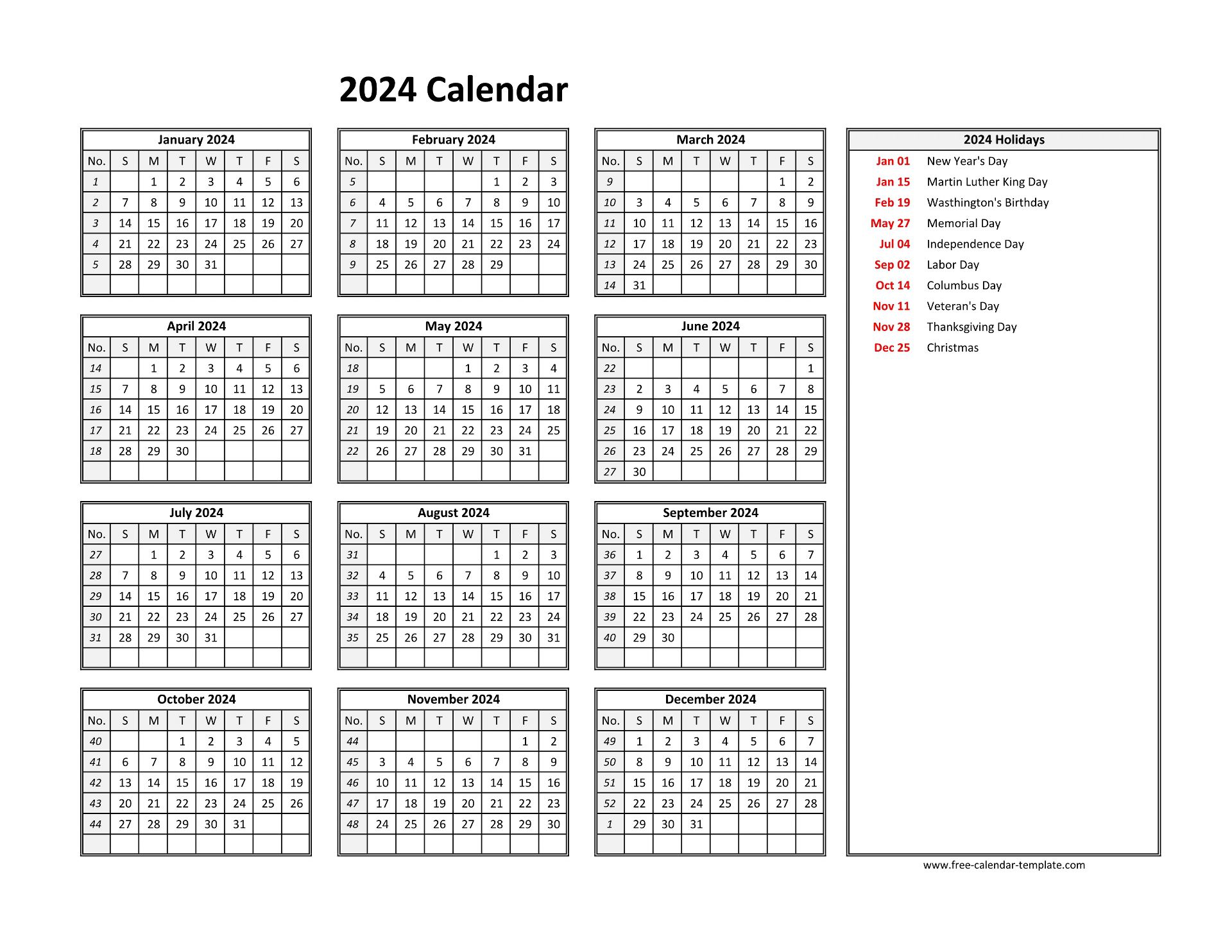 Free Printable Calendar 2024 Portrait Format