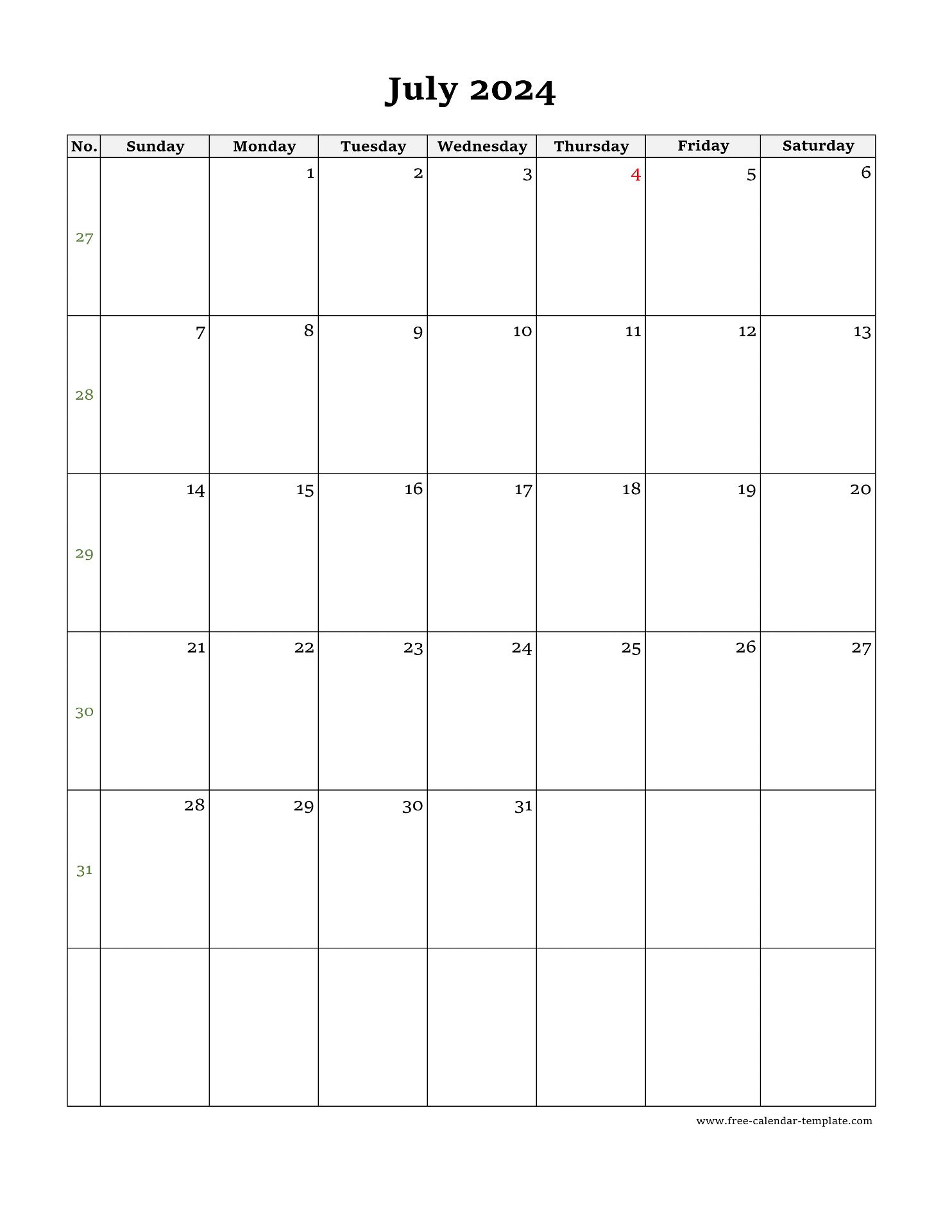 Blank July 2024 Calendar Printable Free Excel Blanca Myrtia