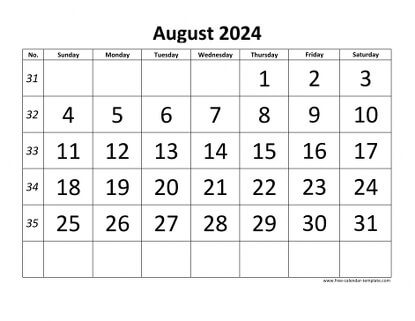 August 2024 Free Calendar Tempplate | Free-calendar-template.com
