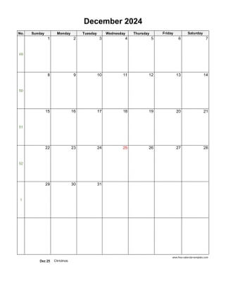 2024 December Calendar (Blank Vertical Template) Free calendar