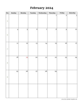 february 2024 calendar simple vertical