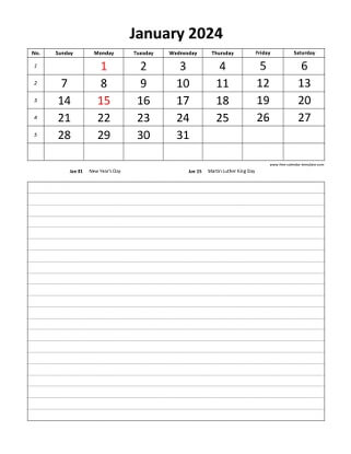 january 2024 calendar daily notes vertical