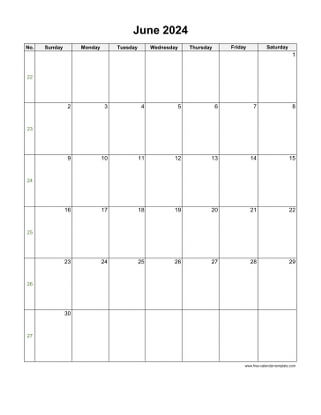 2024 June Calendar (Blank Vertical Template)  Free-calendar-template.com