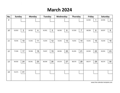 march 2024 calendar checkboxes horizontal