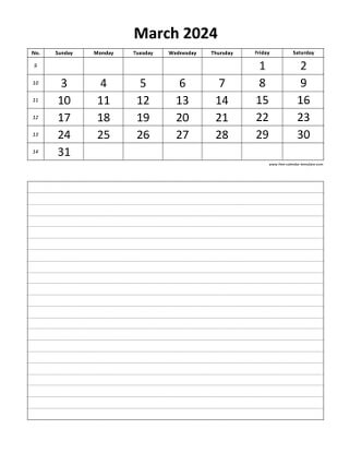 march 2024 calendar daily notes vertical