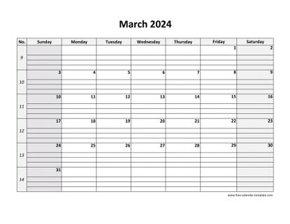 march 2024 calendar daygrid horizontal