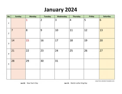 Monthly 2024 Calendar designed with large font (horizontal) | Free ...