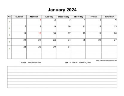monthly 2024 calendar notes horizontal