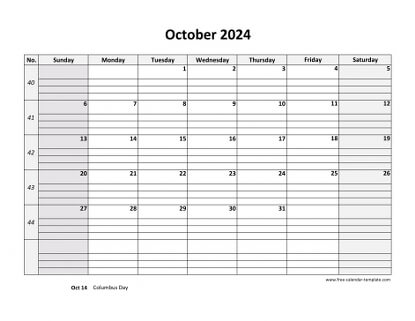 october 2024 calendar daygrid horizontal