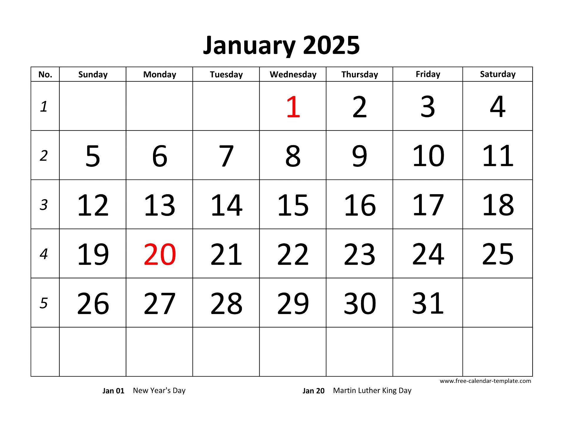 Printable Monthly Calendar 2025 Free calendar template