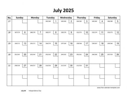 july 2025 calendar checkboxes horizontal