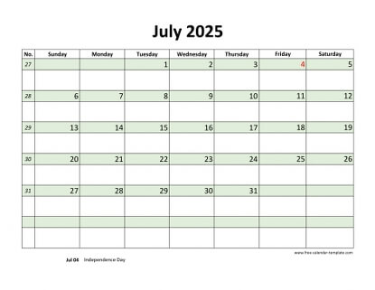 july 2025 calendar daycolored horizontal