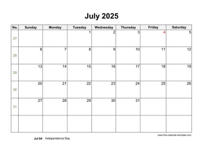 july 2025 calendar holidays horizontal