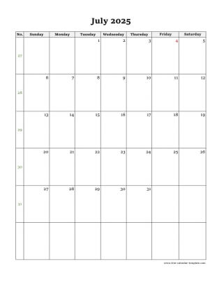 july 2025 calendar simple vertical