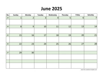 june 2025 calendar daycolored horizontal