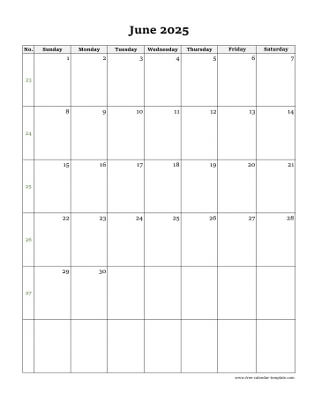 june 2025 calendar simple vertical
