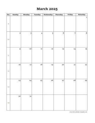 march 2025 calendar simple vertical