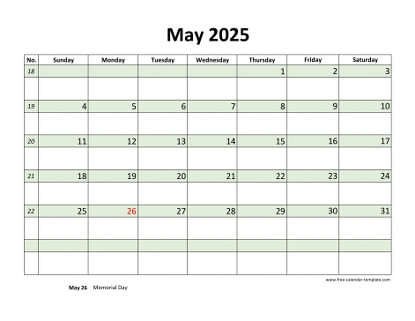 may 2025 calendar daycolored horizontal