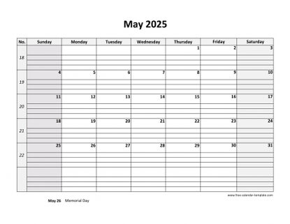 may 2025 calendar daygrid horizontal