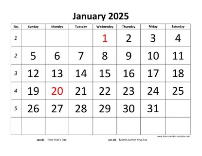 Printable Monthly Calendar 2025 | Free-calendar-template.com
