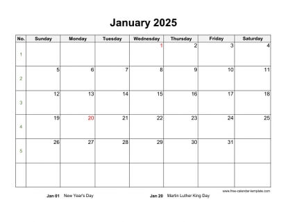 Printable Monthly Calendar 2025 