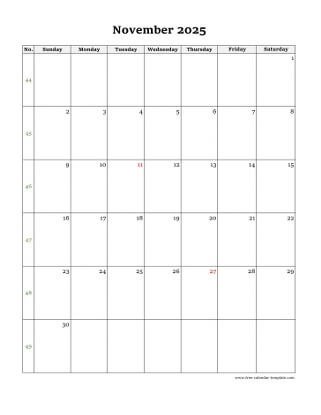 november 2025 calendar simple vertical