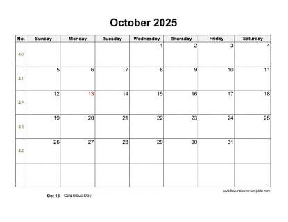 october 2025 calendar holidays horizontal