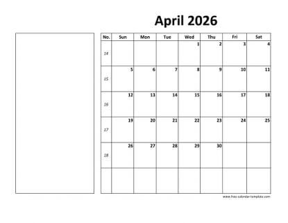 april 2026 calendar boxnotes horizontal