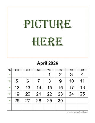 april 2026 calendar picture vertical