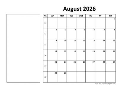 august 2026 calendar boxnotes horizontal