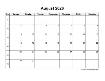 august 2026 calendar holidays horizontal