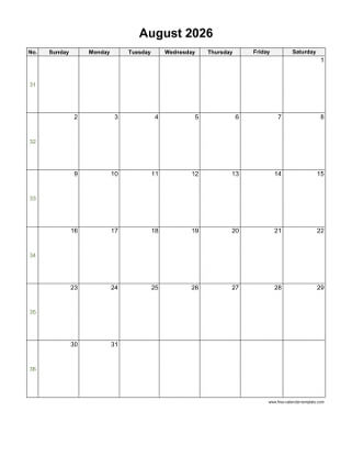 august 2026 calendar holidays vertical